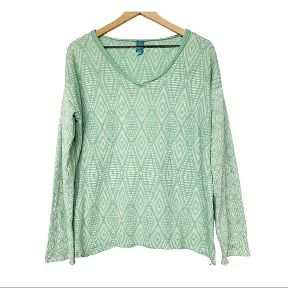 Prana mint green soft stretchy knit long sleeve top geometric pattern L - Picture 1 of 12